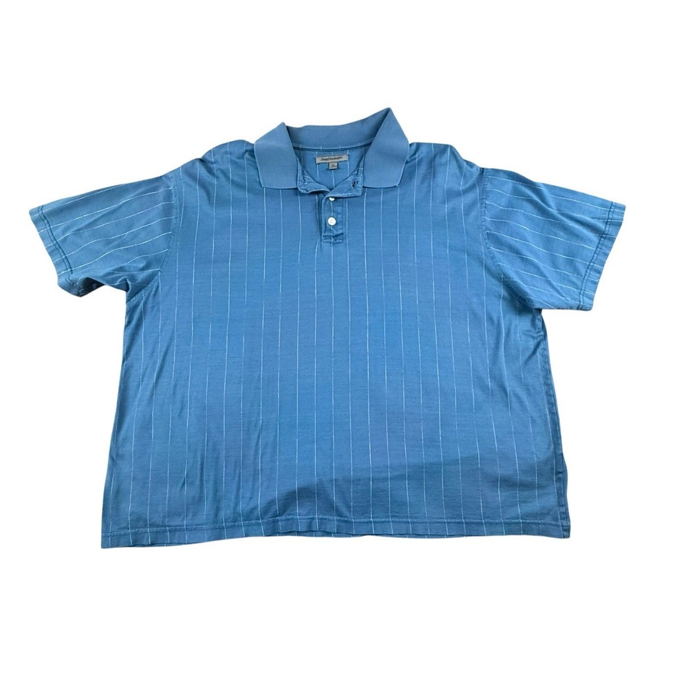 JOHNSTON & MURPHY Polo Shirt Mens XL‎ Blue Pinstripe Cotton Short Sleeve